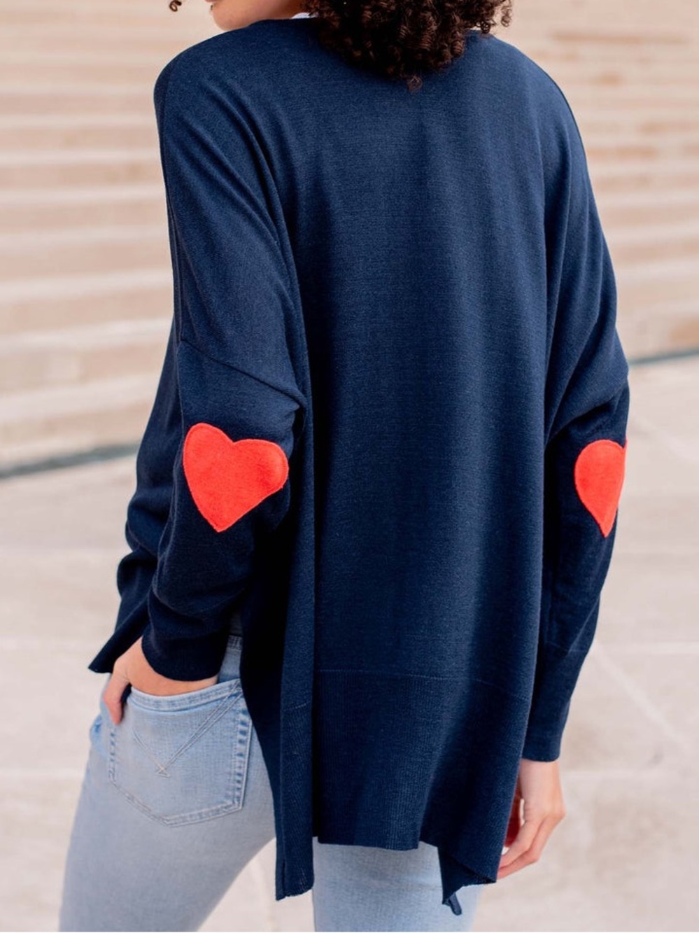 Mer Sea Amour Sweater Heart Patch Navy Blue Nautical Knit One Size